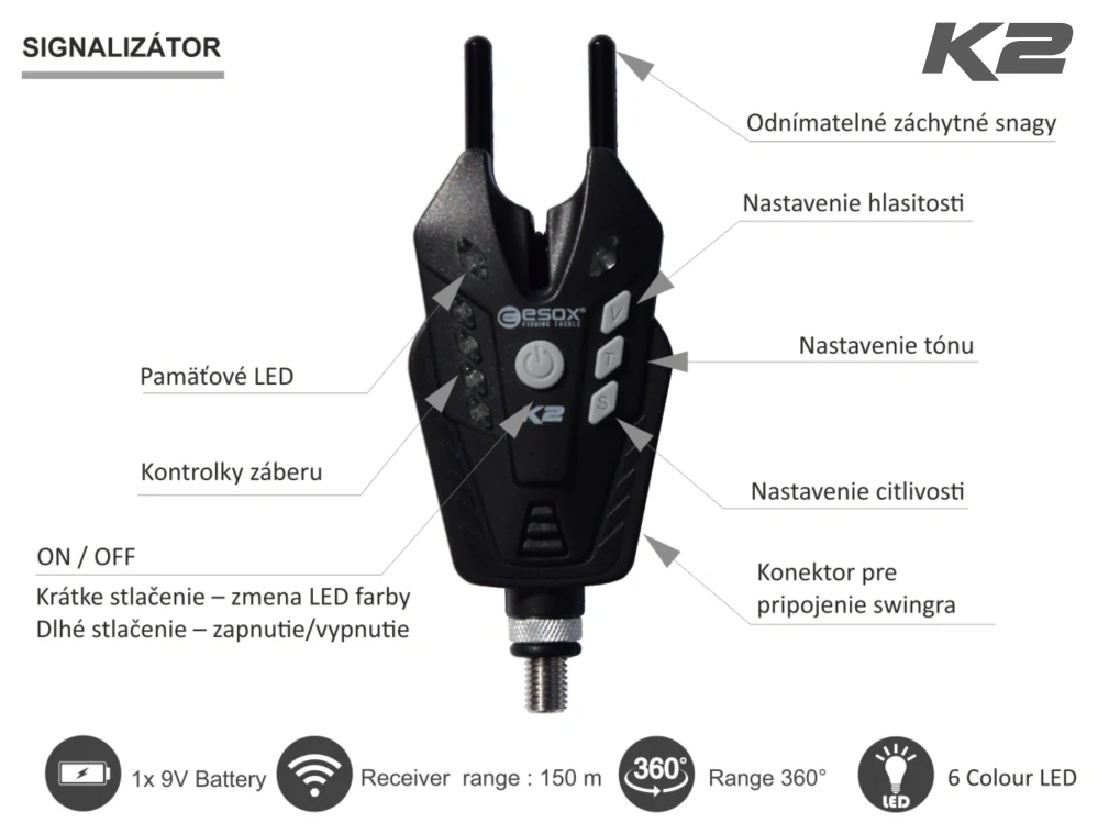 ESOX signalizátor K2 + Snag Gear + Swinger